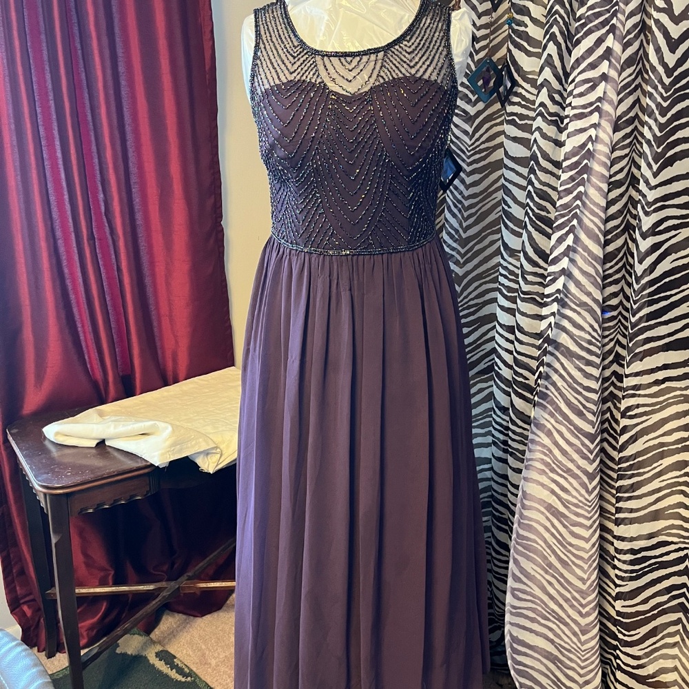 David's Bridal Purple Sequin Halter Gown